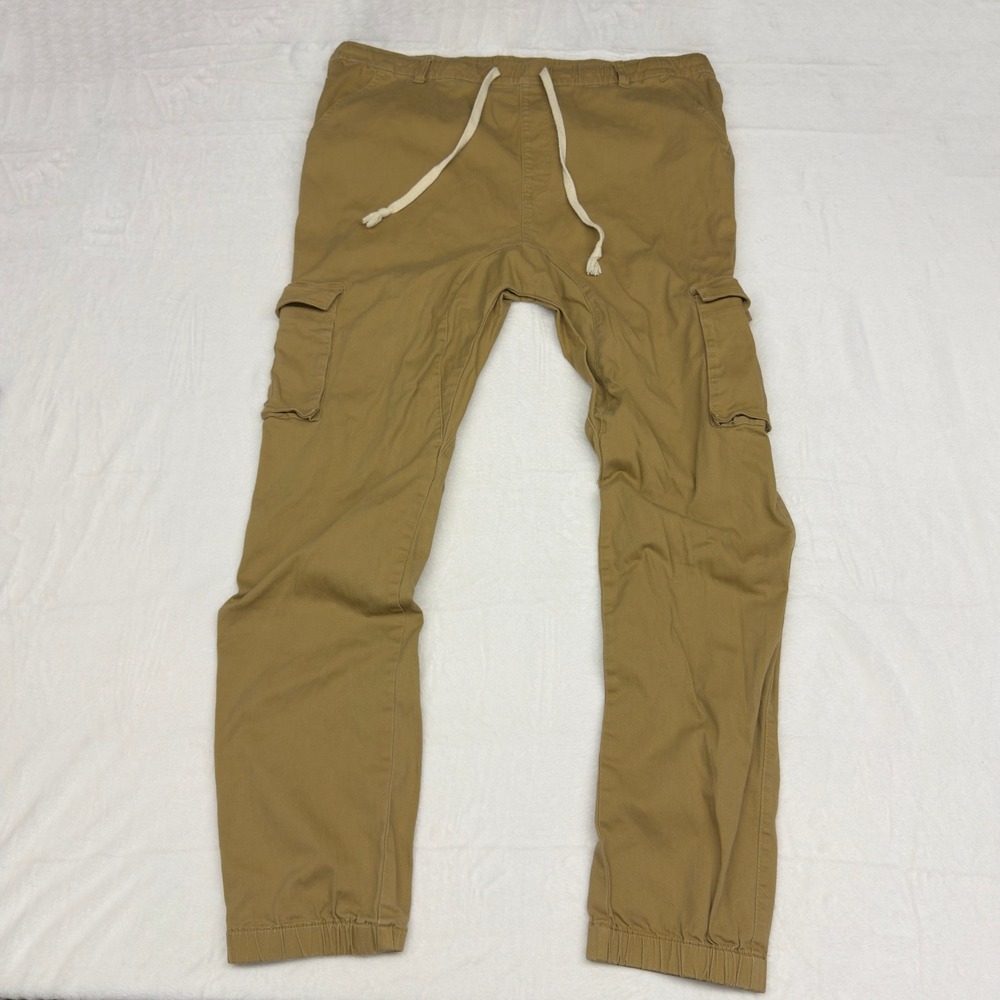 Victorious Cargo Pants Mens 5XL Tan Canvas Joggers Drawstring Tapered Casual